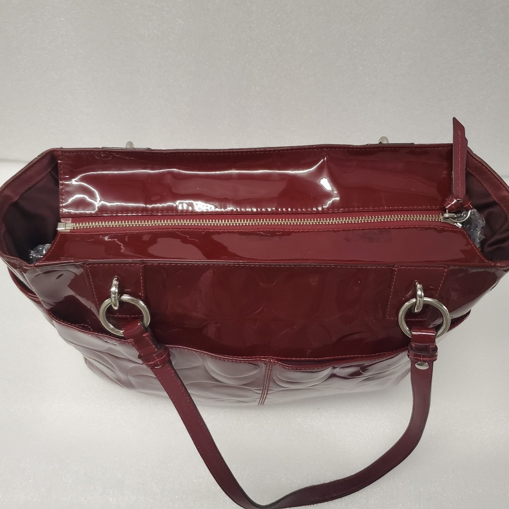 Coach Signature Garnet East West Embossed Patent Leather Carry all # F17729 - Picture 14 of 16